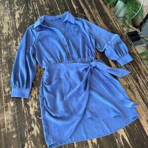 ZARA - Blue Satin Wrap Dress – SMALL